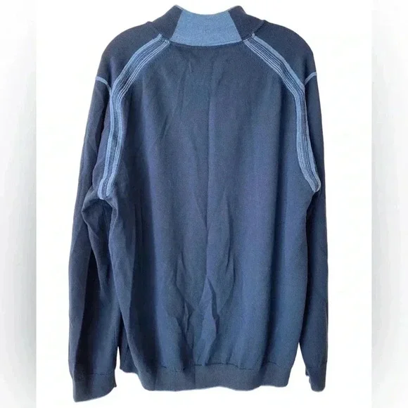 Tommy Bahama Men’s 1/4 Zip 100% Merino Wool Sweater Navy Blue Size XL - Picture 2 of 4